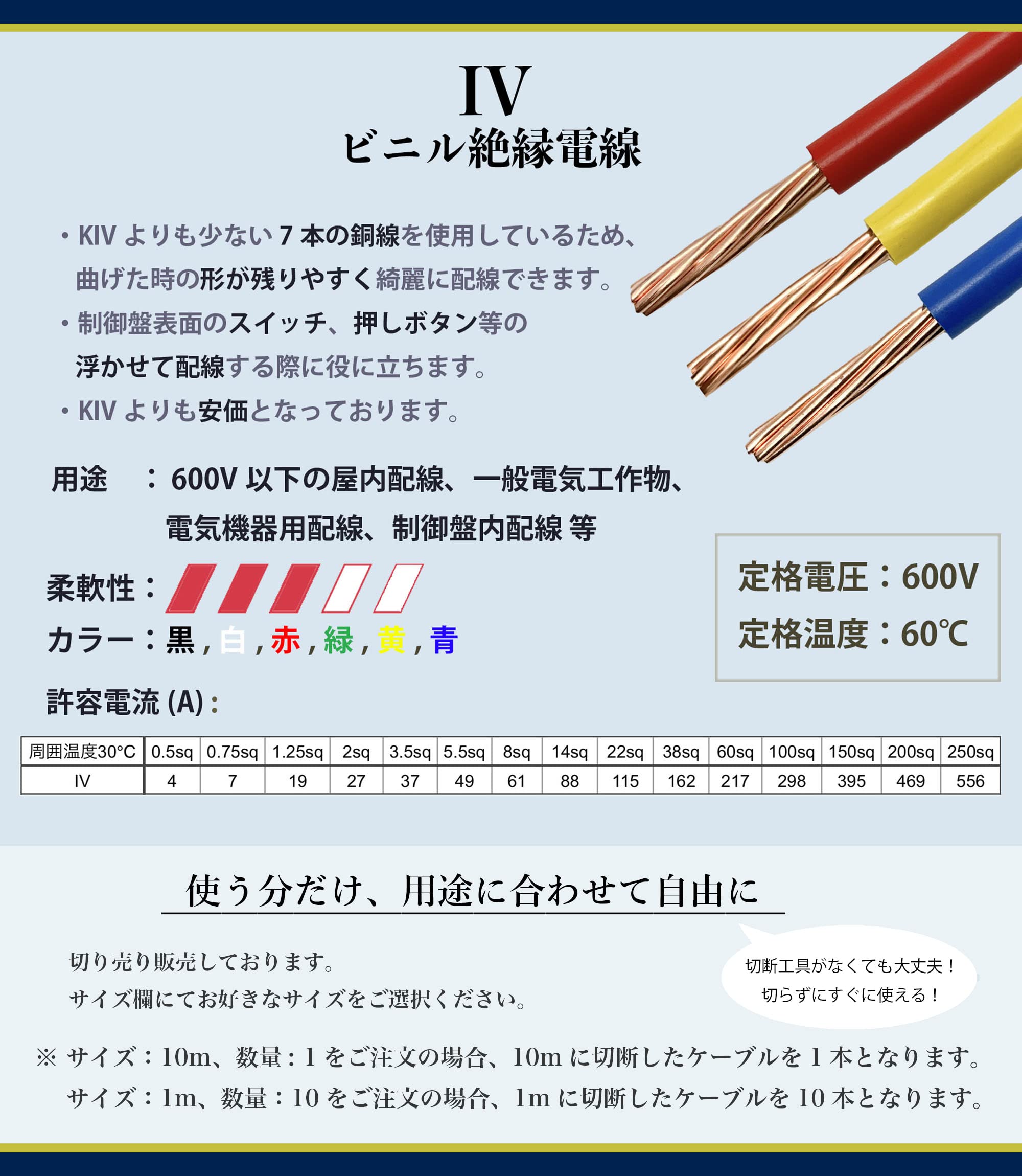 Amazon.co.jp: IV 電線 8sq 赤・黄・青セット 各色1m 絶縁キャップ付き Amazon.co.jp: IV 電線 8sq 赤・黄・青セット 各色1m 絶縁キャップ付き